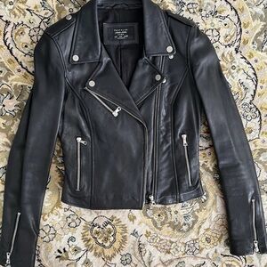 Zara Black Leather Biker Jacket with Silver Accents